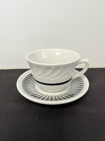 White with Black Trim Cup and Saucer Set by Jackson China