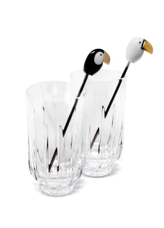 Toucan 2 Tall Crystal Glass +2 Stirrers Set by Lladró