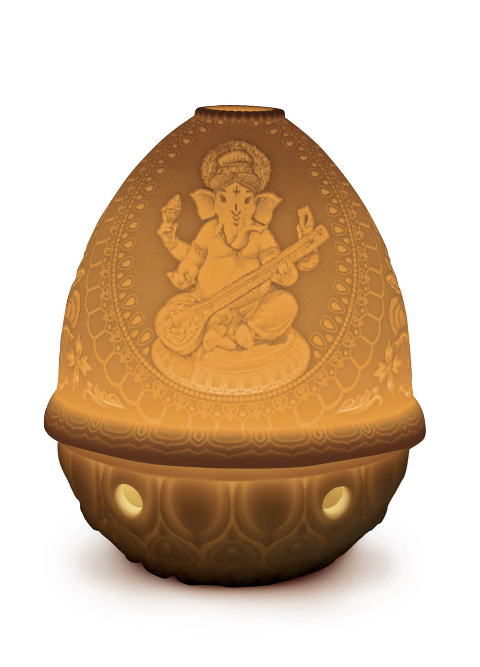 Lithophane Votive Light-Veena Ganesha (Rechargeable LED) by Lladró