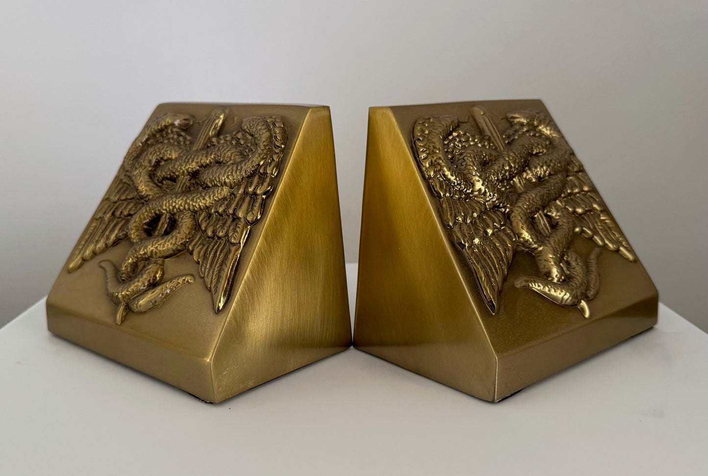 4 1/4" Caduceus Brass Bookends by PM Craftsman