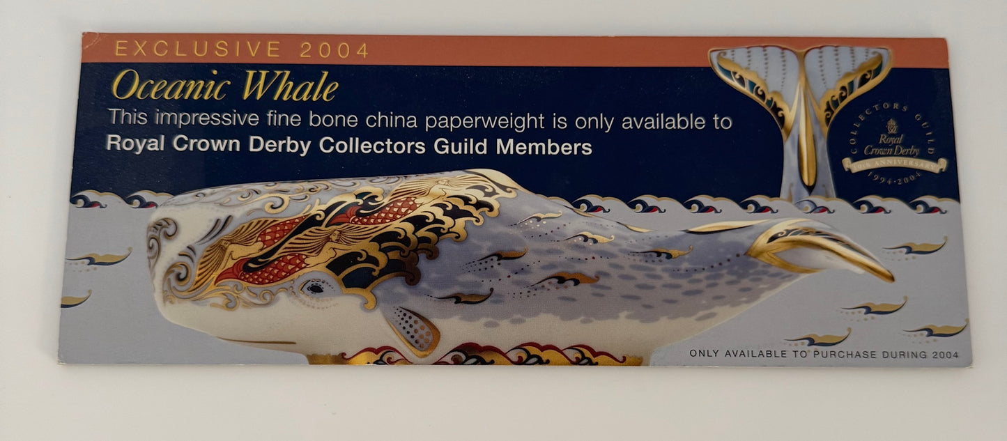 10 1/4" x 3 1/4" 2004 Oceanic Whale Table Sign by Royal Crown Derby