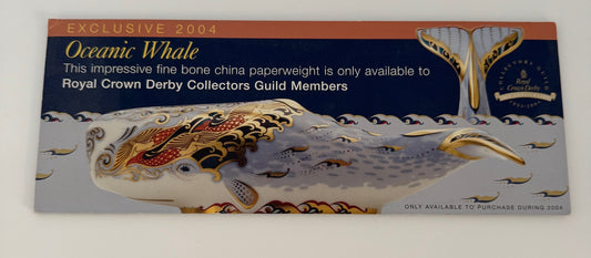 10 1/4" x 3 1/4" 2004 Oceanic Whale Table Sign by Royal Crown Derby