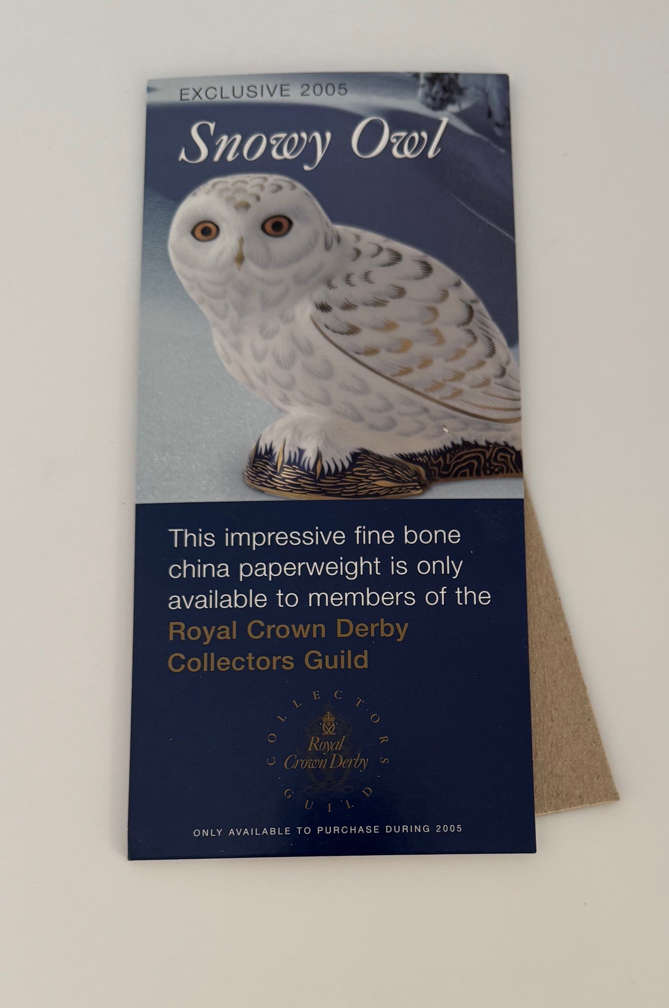 4" x 8 1/2" 2005 Snowy Owl Table Sign by Royal Crown Derby