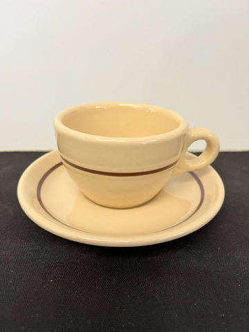 Tan with Brown Stripe Cup and Saucer Set by Buffalo China