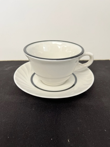 White Scalloped with Grey Stripe Cup and Saucer Set by Jackson China
