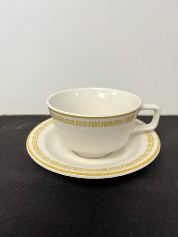 White with Gold Trim Cup and Saucer Set by Homer Laughlin China