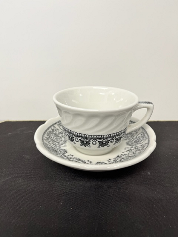 White with Black Flower Design Cup and Saucer Set by Jackson China
